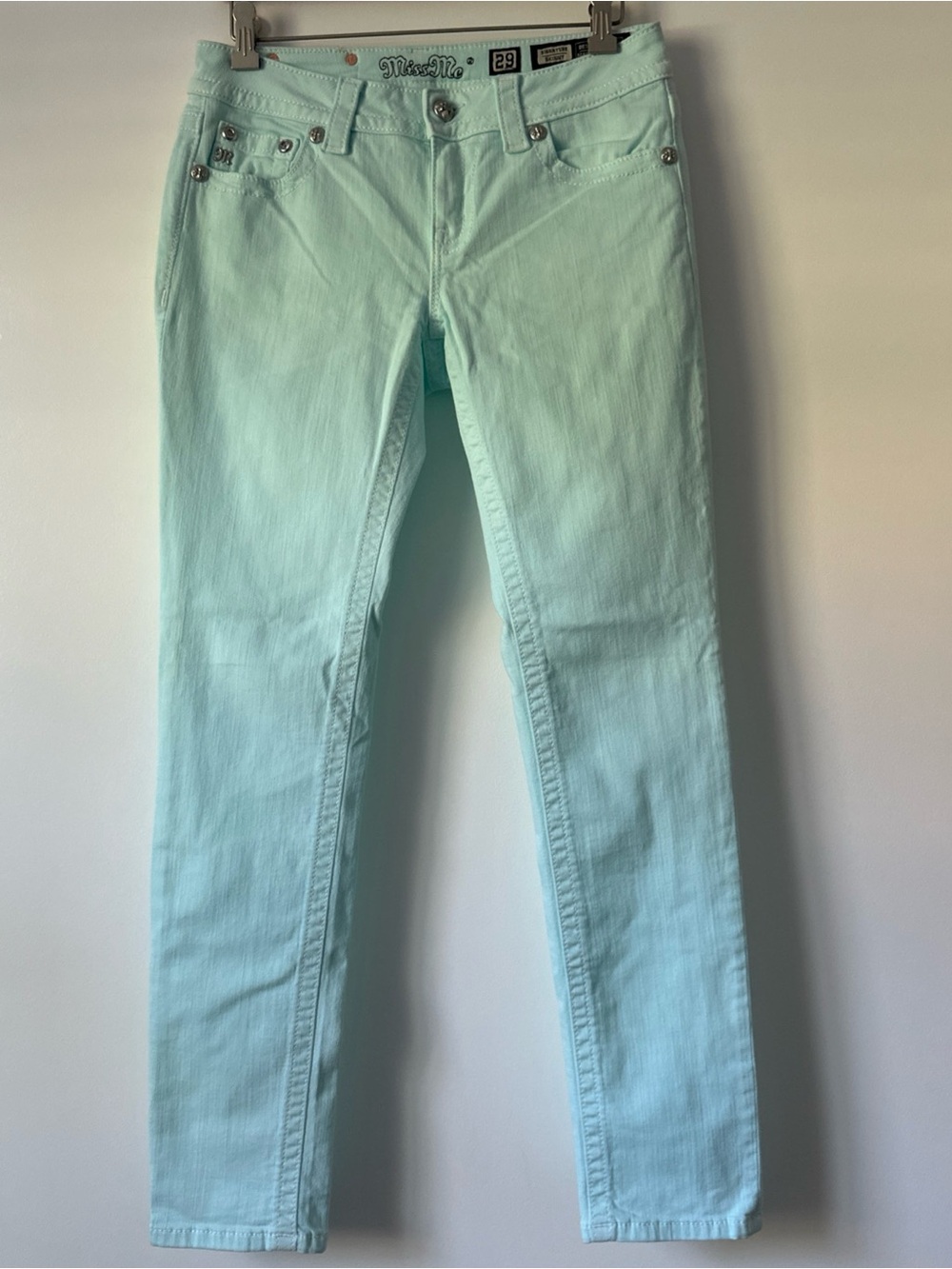Miss Me Denim Jeans Signature Skinny Women’s Size 29 X 31 Blue Glass Rhinestone
